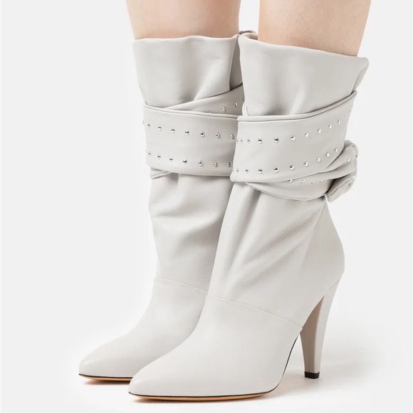 NIB IRO Paris Nori Ankle Studded Tie Boot in Pearl Grey Leather - FR 39 / US 8 - Picture 2 of 16
